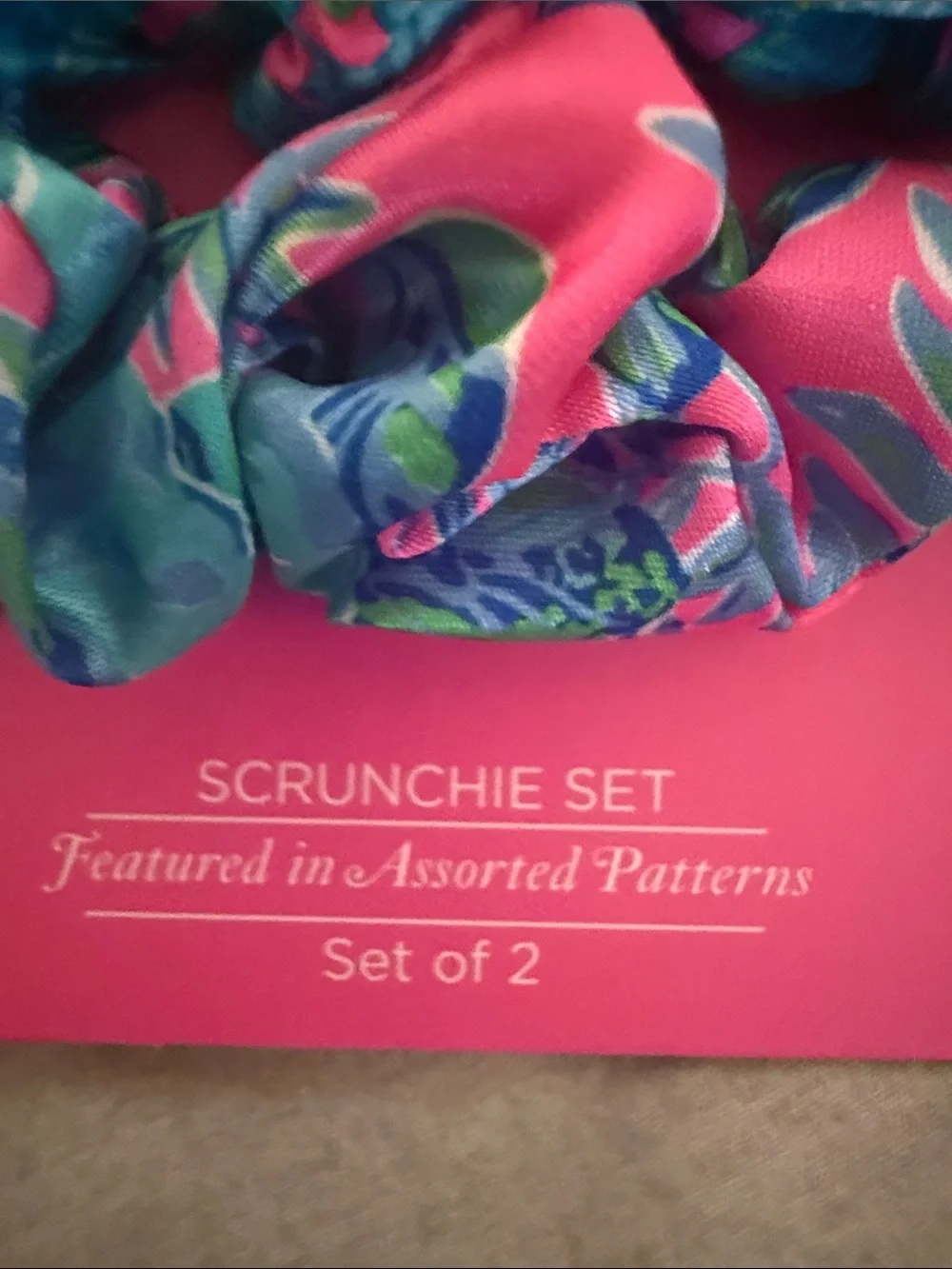 Lilly Pulitzer Bright Turquoise & Pink Patterned Scrunchie Duo